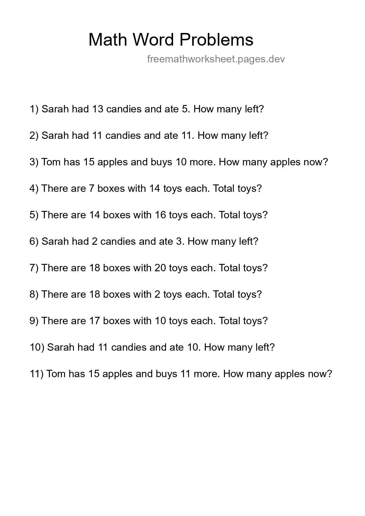 Math Word Problem Worksheet