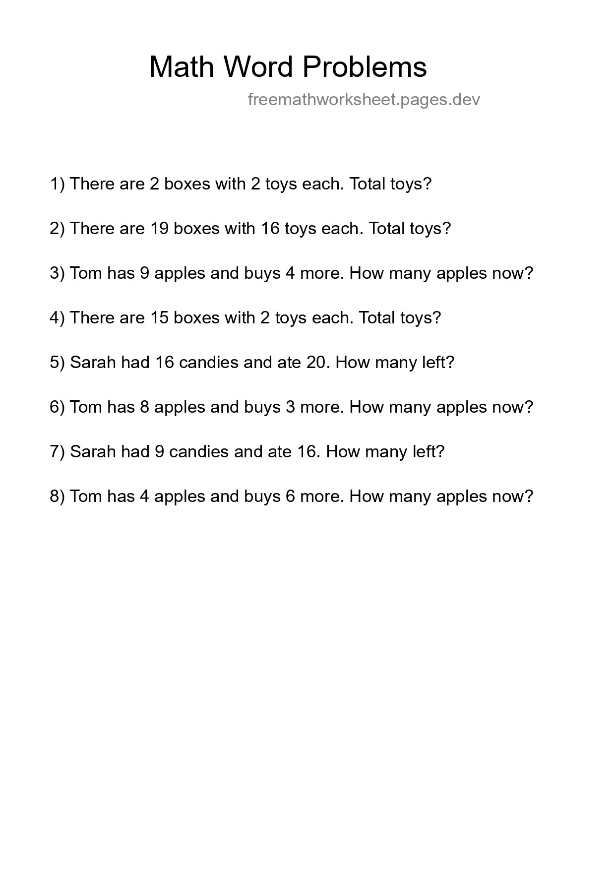Math Word Problem Worksheet