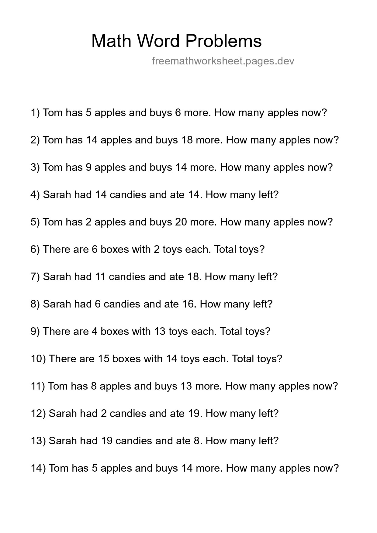 Math Word Problem Worksheet
