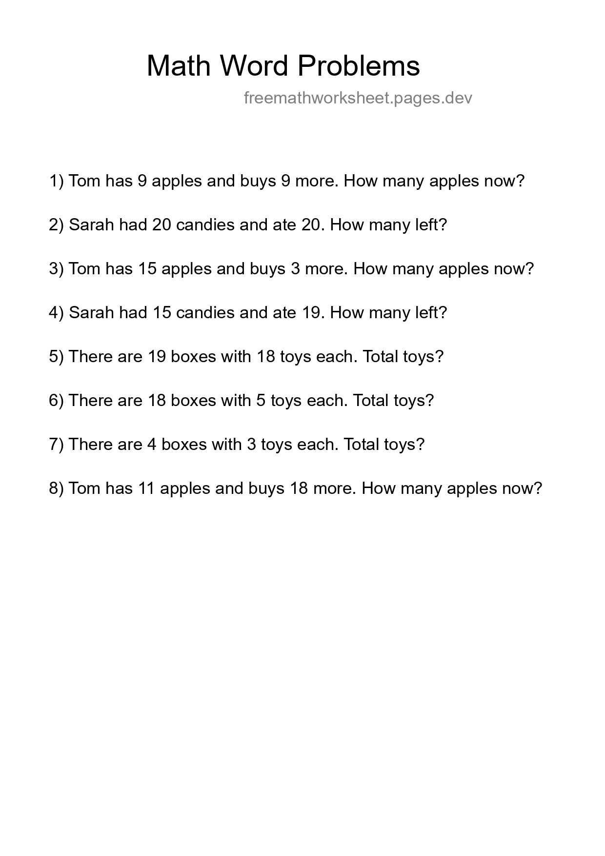 Math Word Problem Worksheet