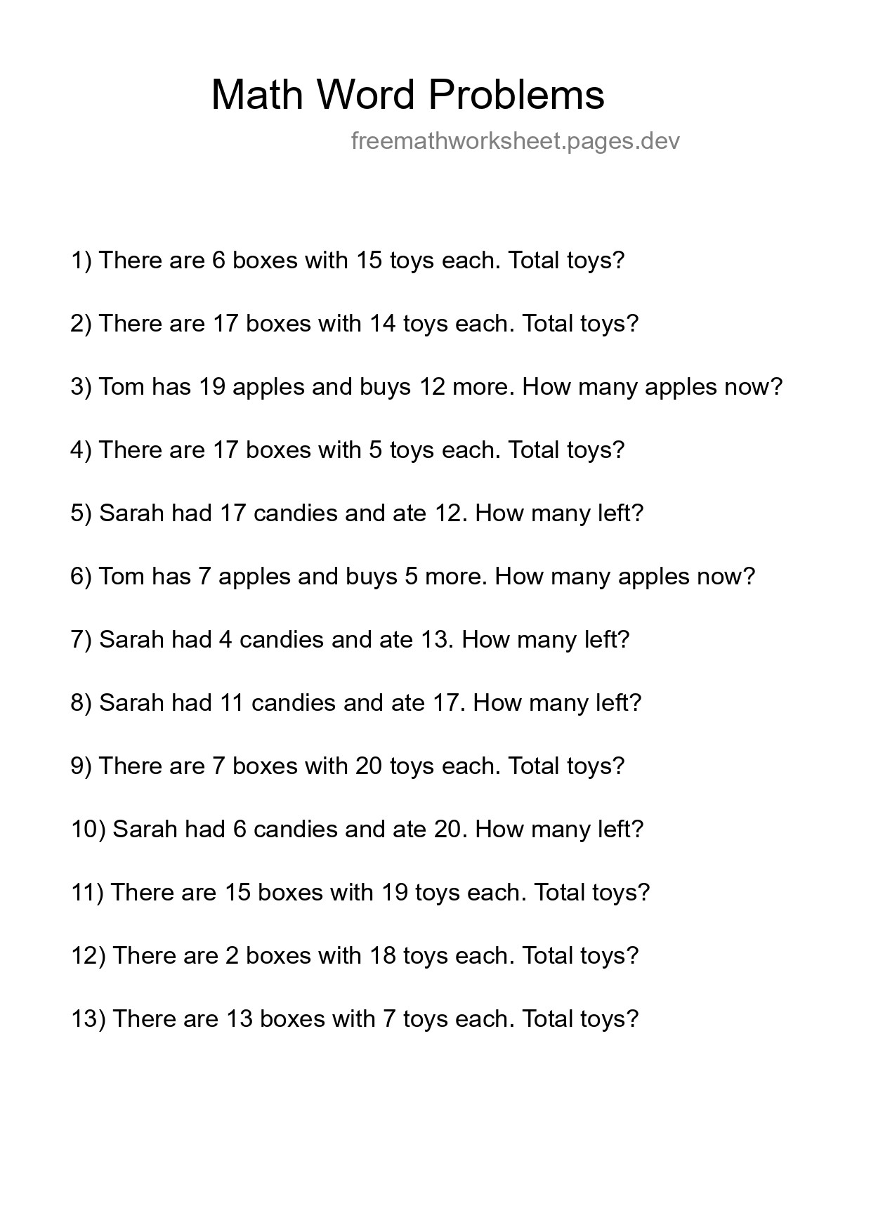 Math Word Problem Worksheet
