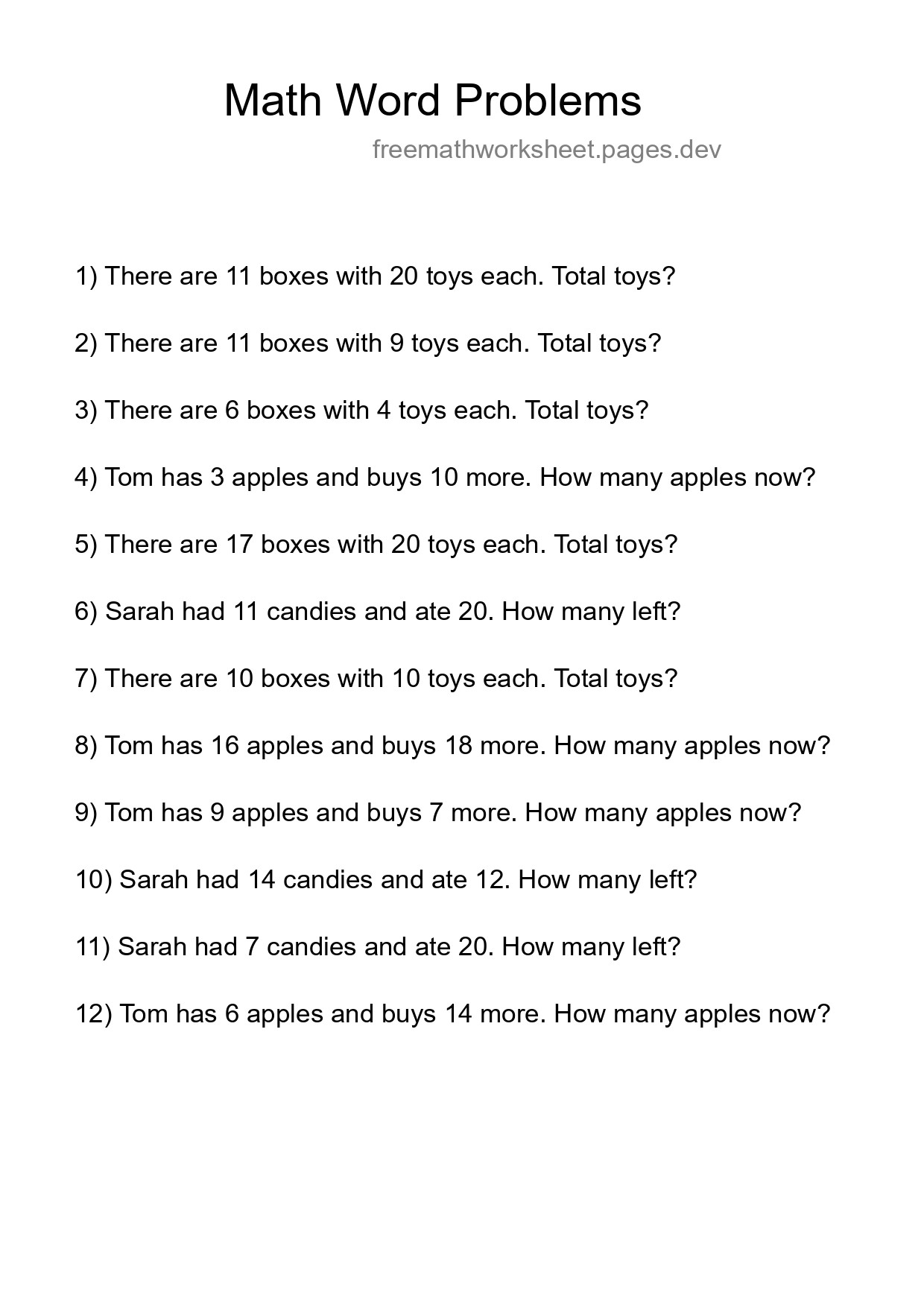 Math Word Problem Worksheet