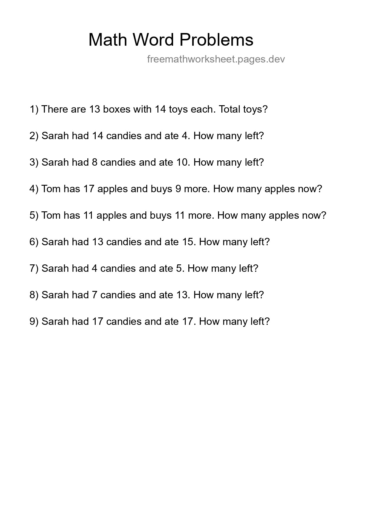 Math Word Problem Worksheet
