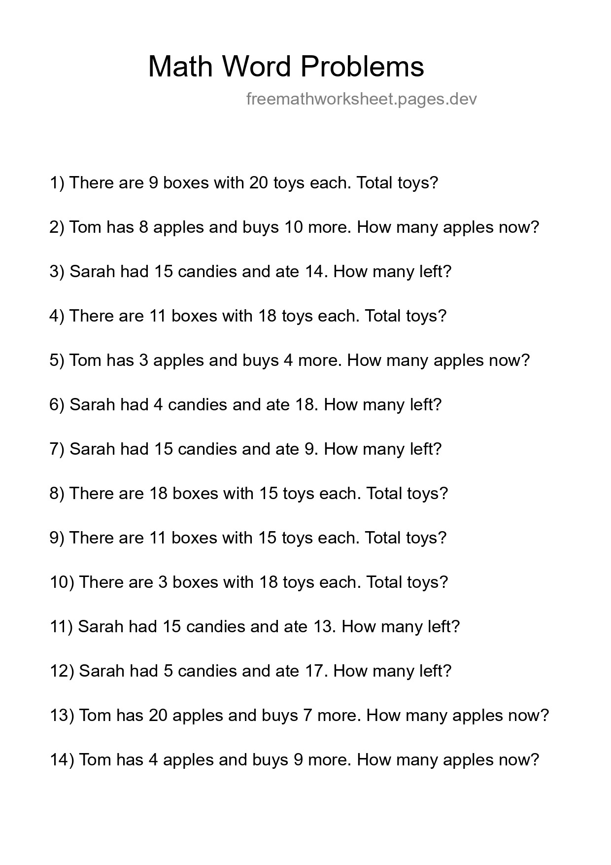 Math Word Problem Worksheet
