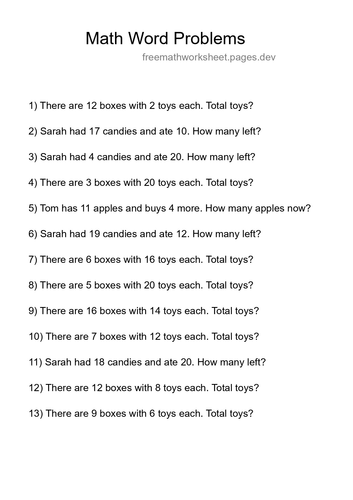 Math Word Problem Worksheet