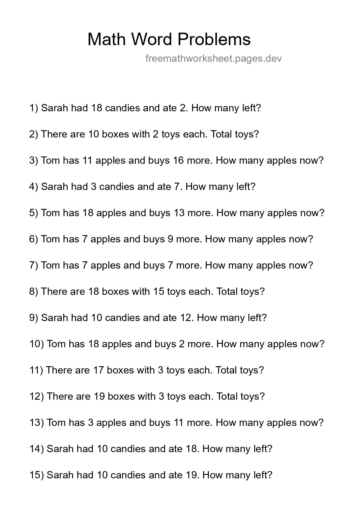 Math Word Problem Worksheet