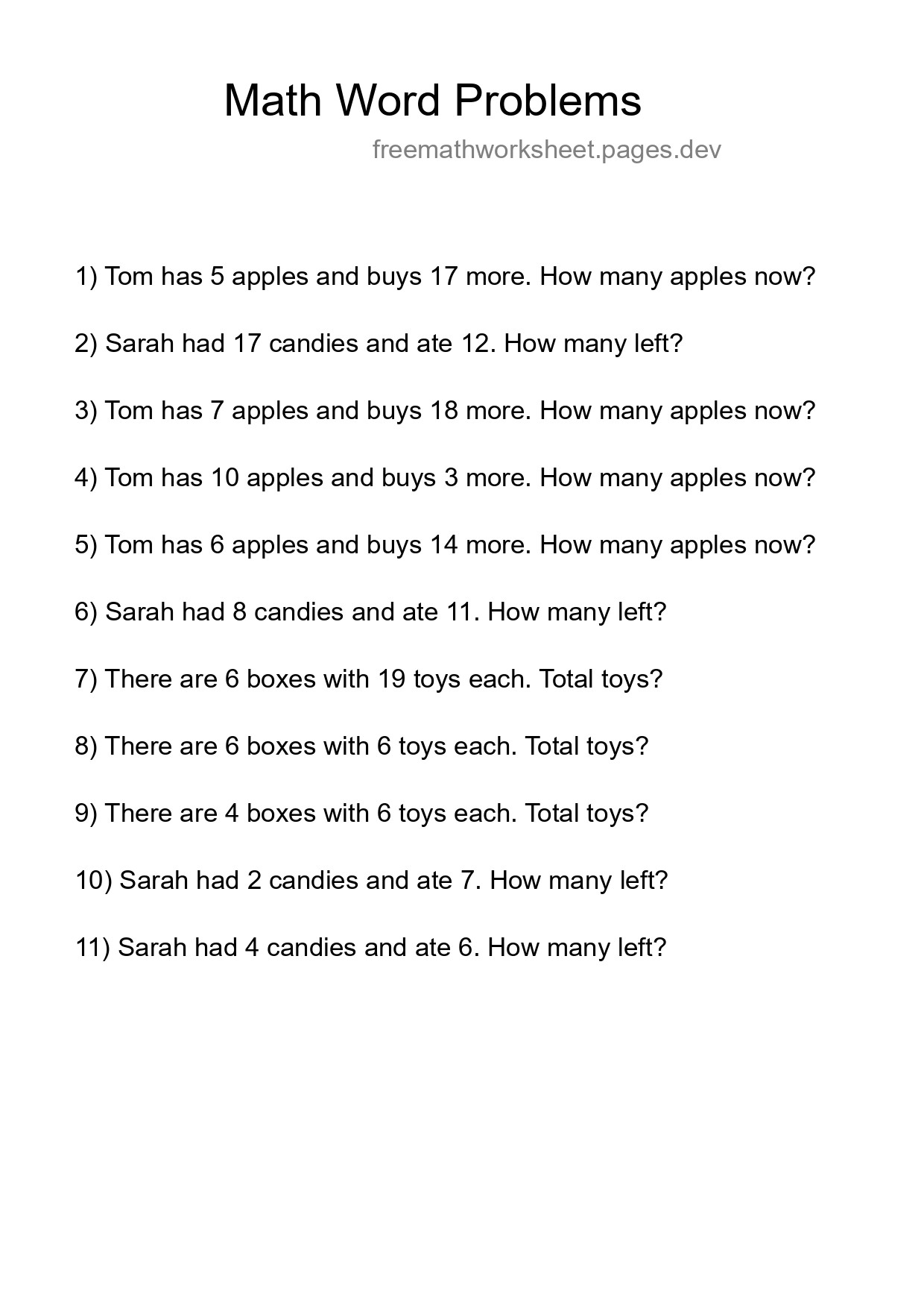 Math Word Problem Worksheet