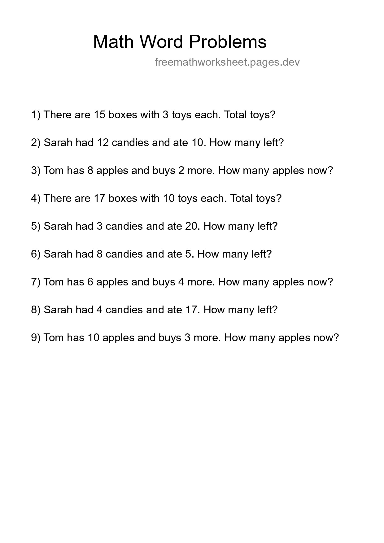 Math Word Problem Worksheet