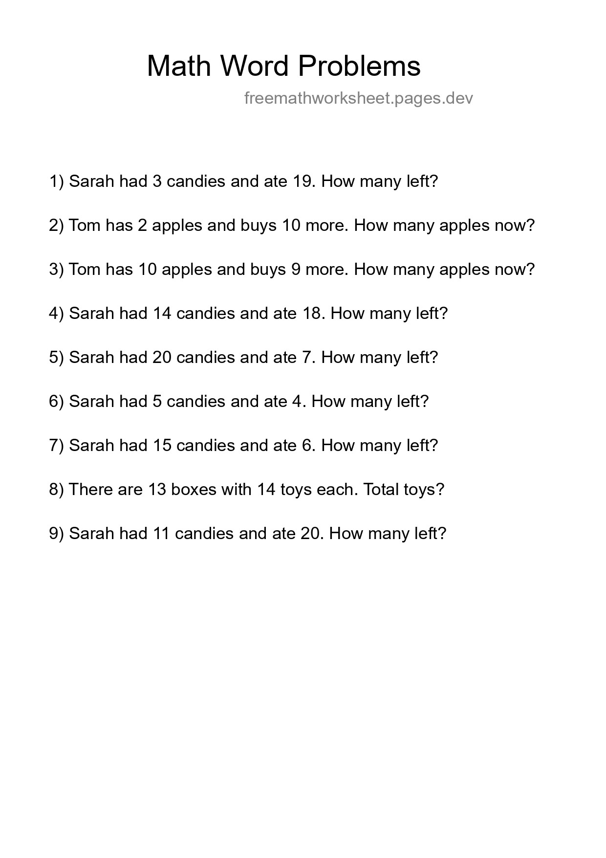 Math Word Problem Worksheet