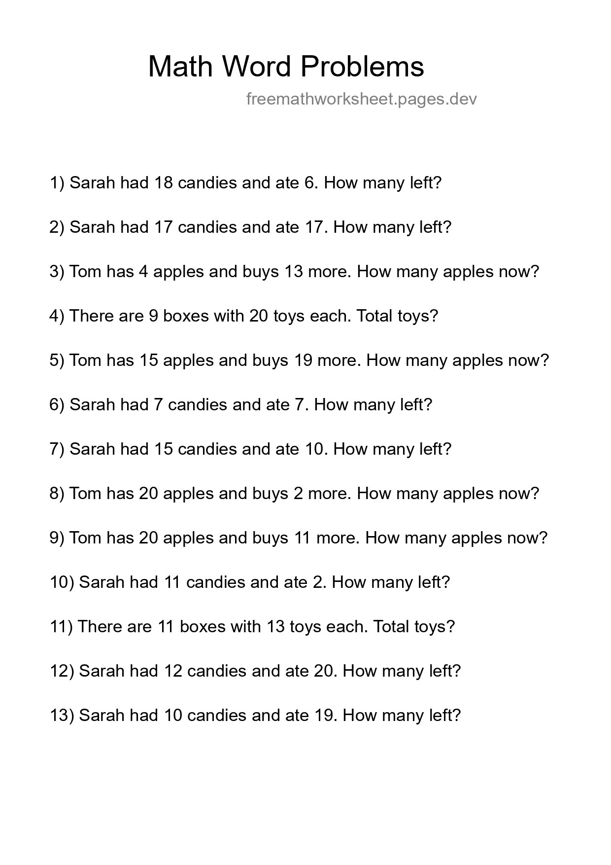 Math Word Problem Worksheet