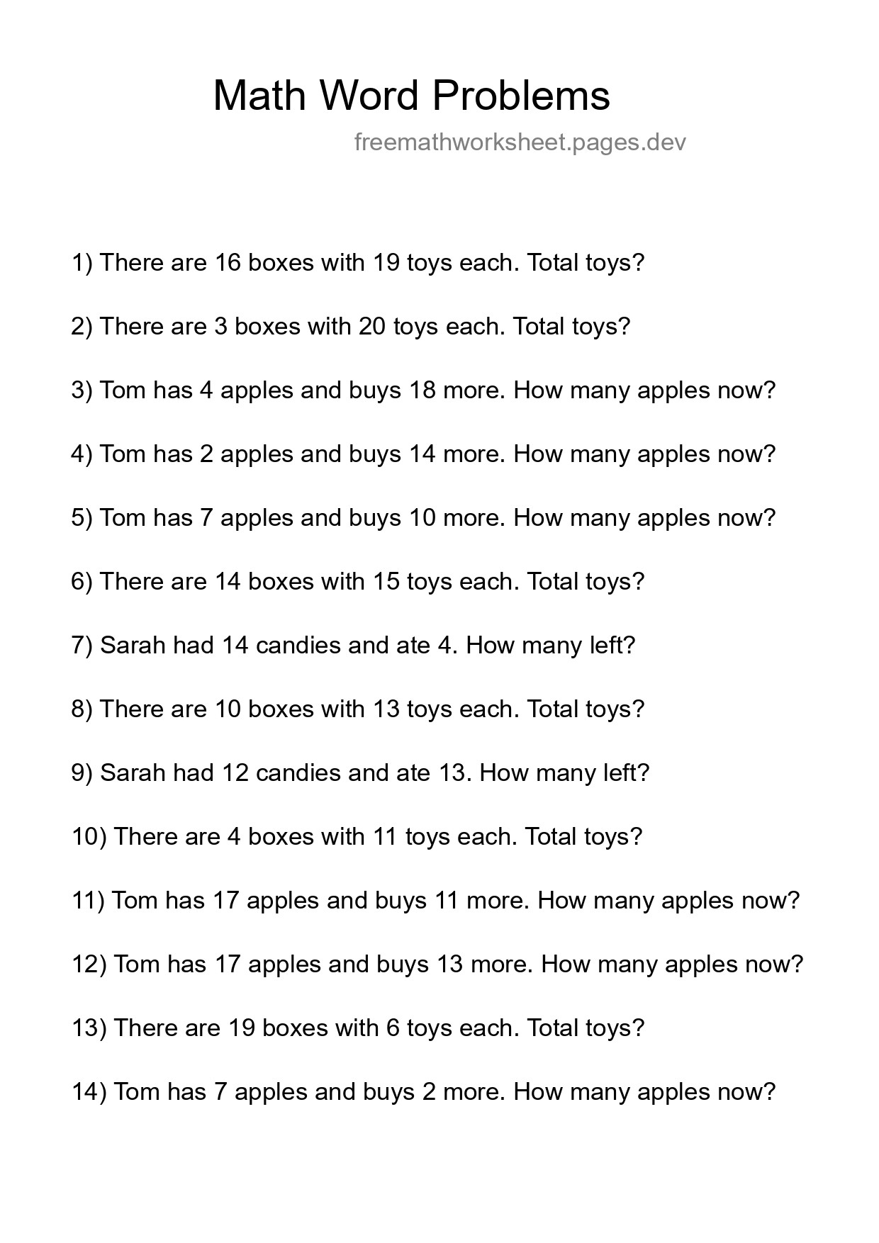 Math Word Problem Worksheet