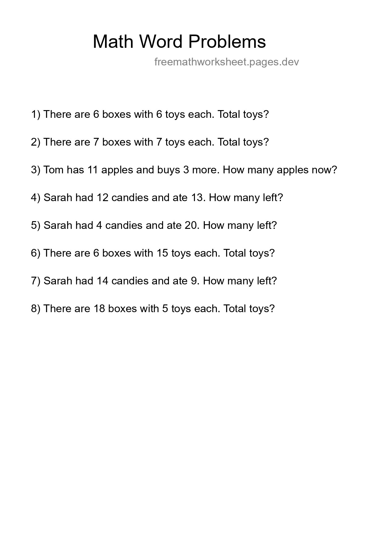 Math Word Problem Worksheet