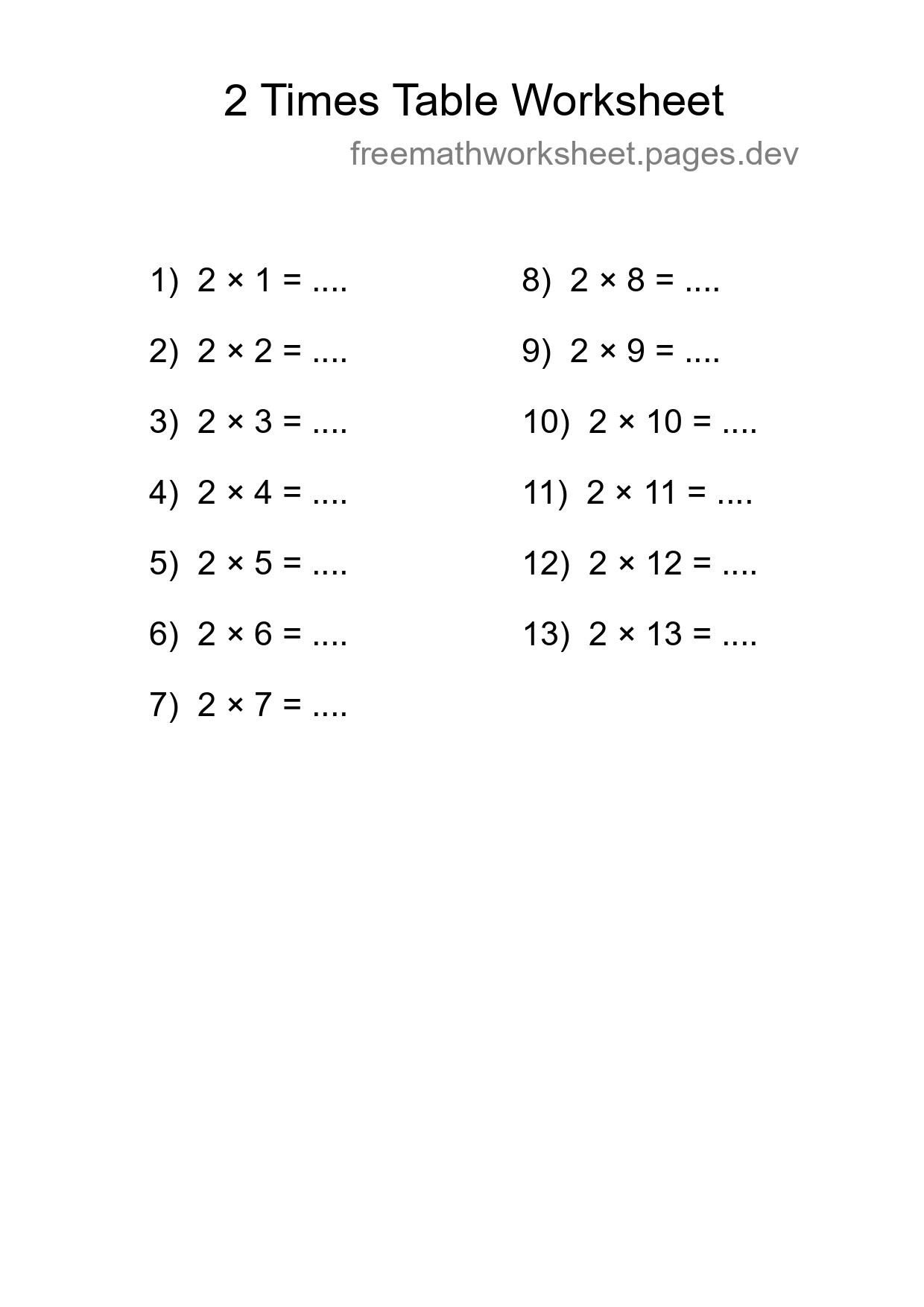 Printable 2 Times Table Worksheet For Grade 2 - Part 59