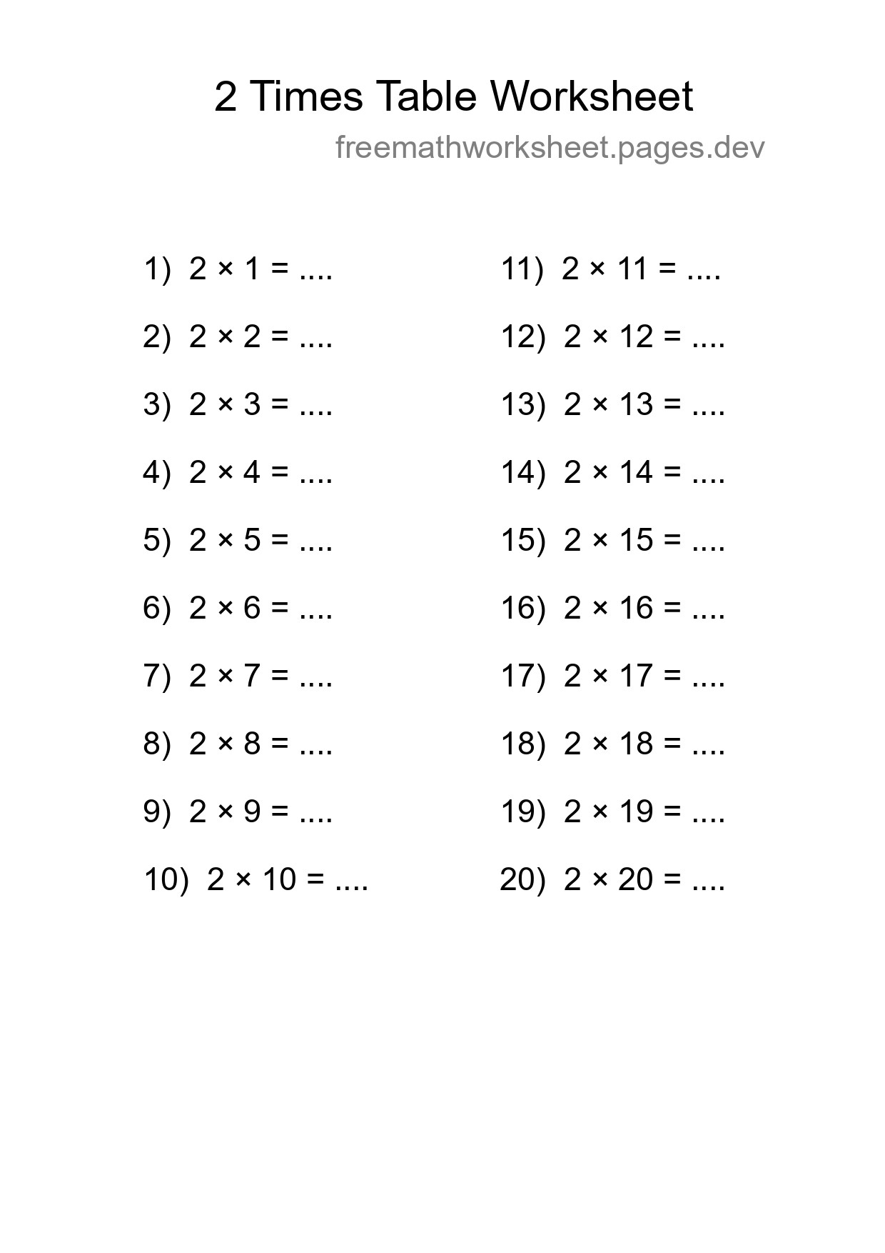 Printable 2 Times Table Worksheet For Grade 2 - Part 89