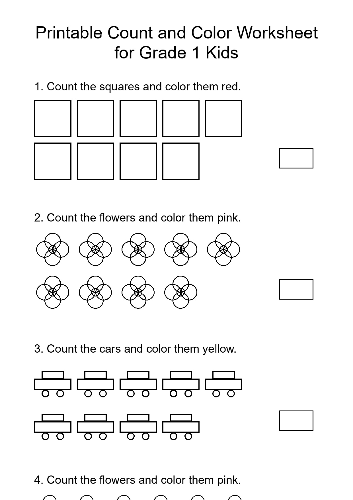 Printable Count and Color Worksheet for Grade 1 Kids