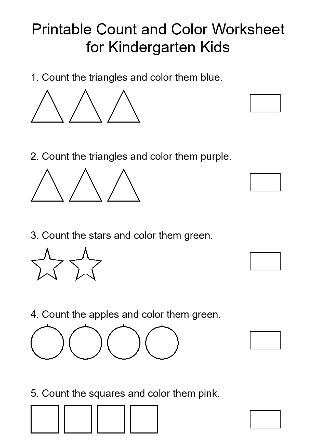 Printable Count and Color Worksheet for Kindergarten Kids