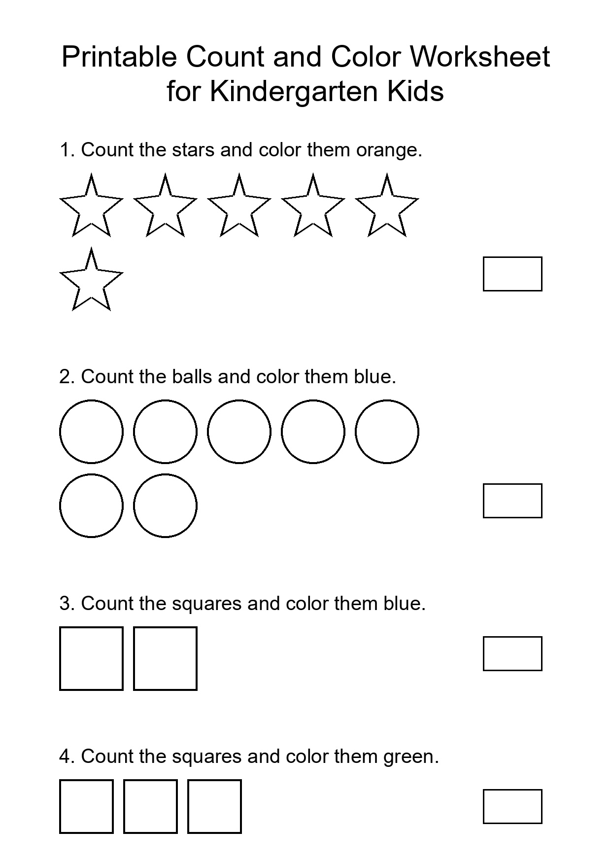 Printable Count and Color Worksheet for Kindergarten Kids