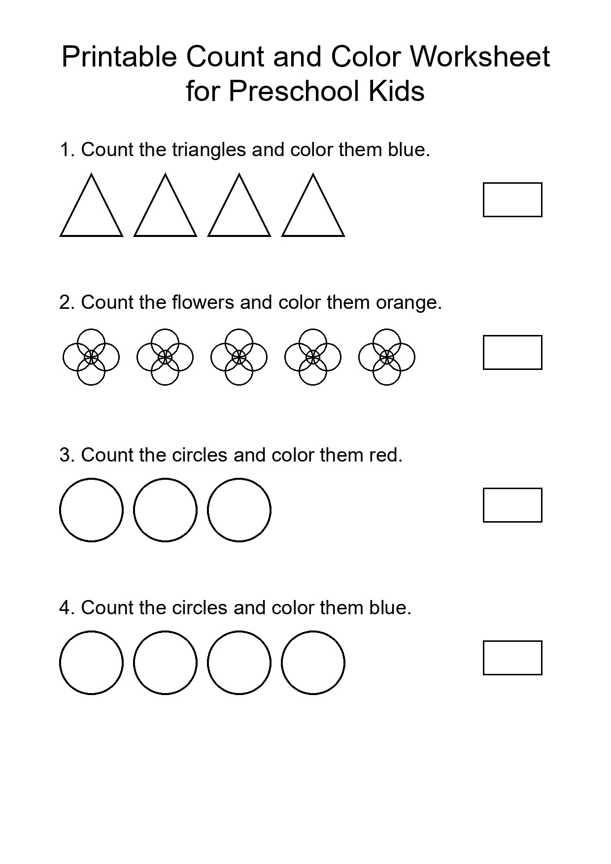 Printable Count and Color Worksheet for Preschool Kids
