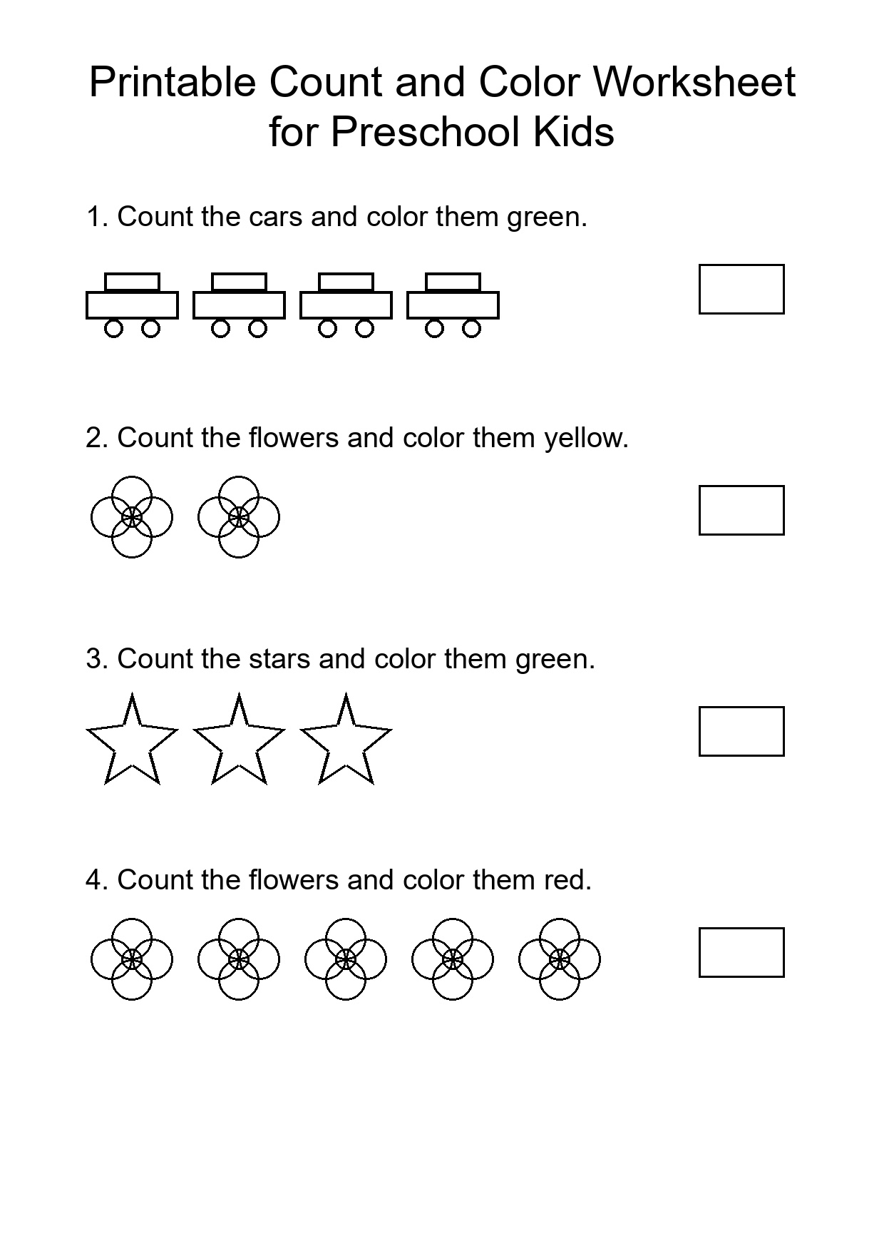 Printable Count and Color Worksheet for Preschool Kids
