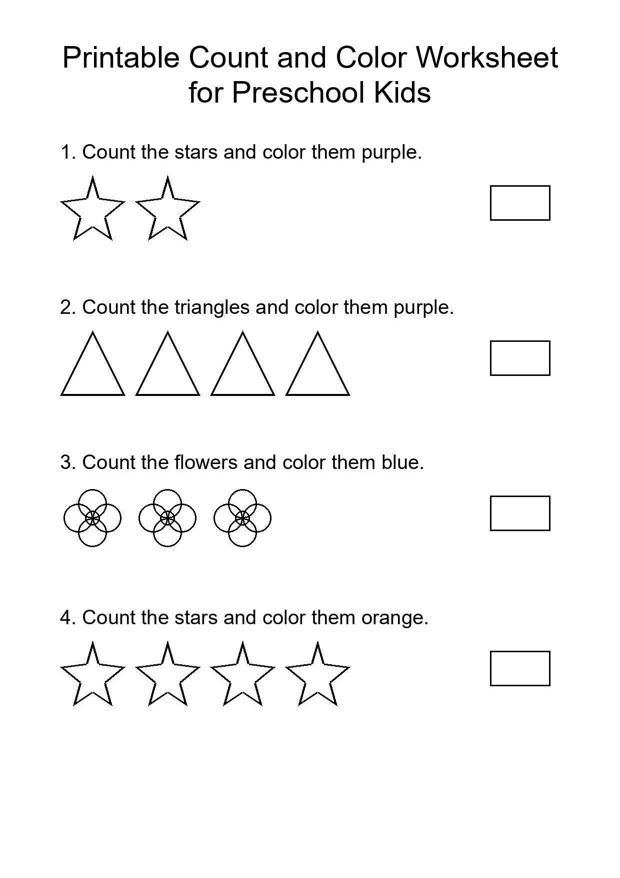 Printable Count and Color Worksheet for Preschool Kids