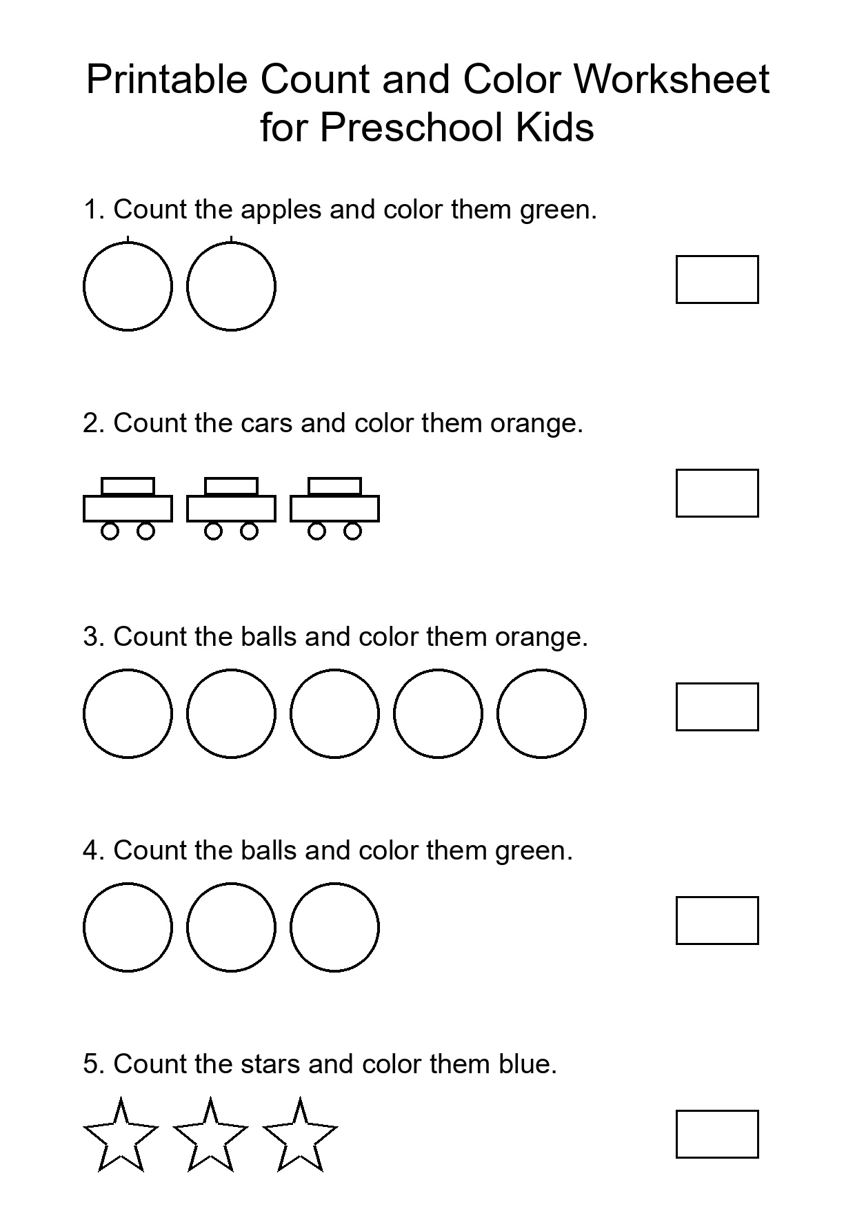 Printable Count and Color Worksheet for Preschool Kids
