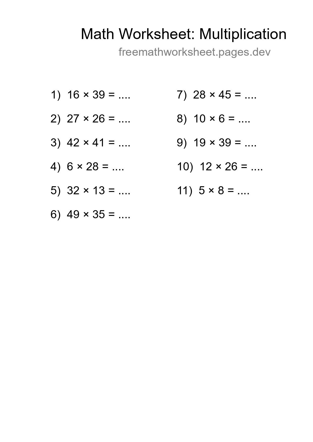 Printable Free 11 Multiplication Math Worksheet For Grade 2 - Part 237