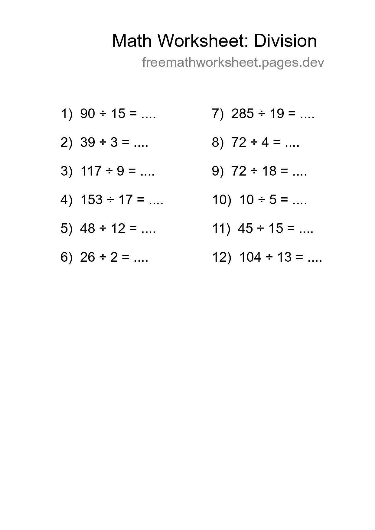 Printable Free 12 Division Math Worksheet For Grade 2 - Part 84