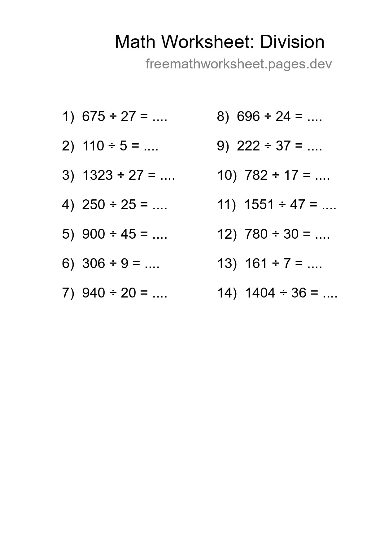 Printable Free 14 Division Math Worksheet For Grade 2 - Part 254