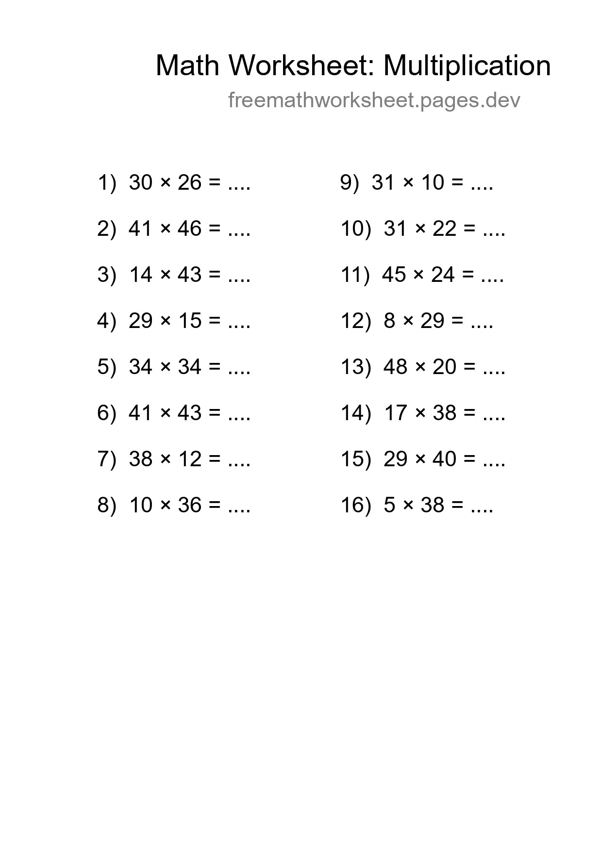 Printable Free 16 Multiplication Math Worksheet For Grade 2 - Part 277