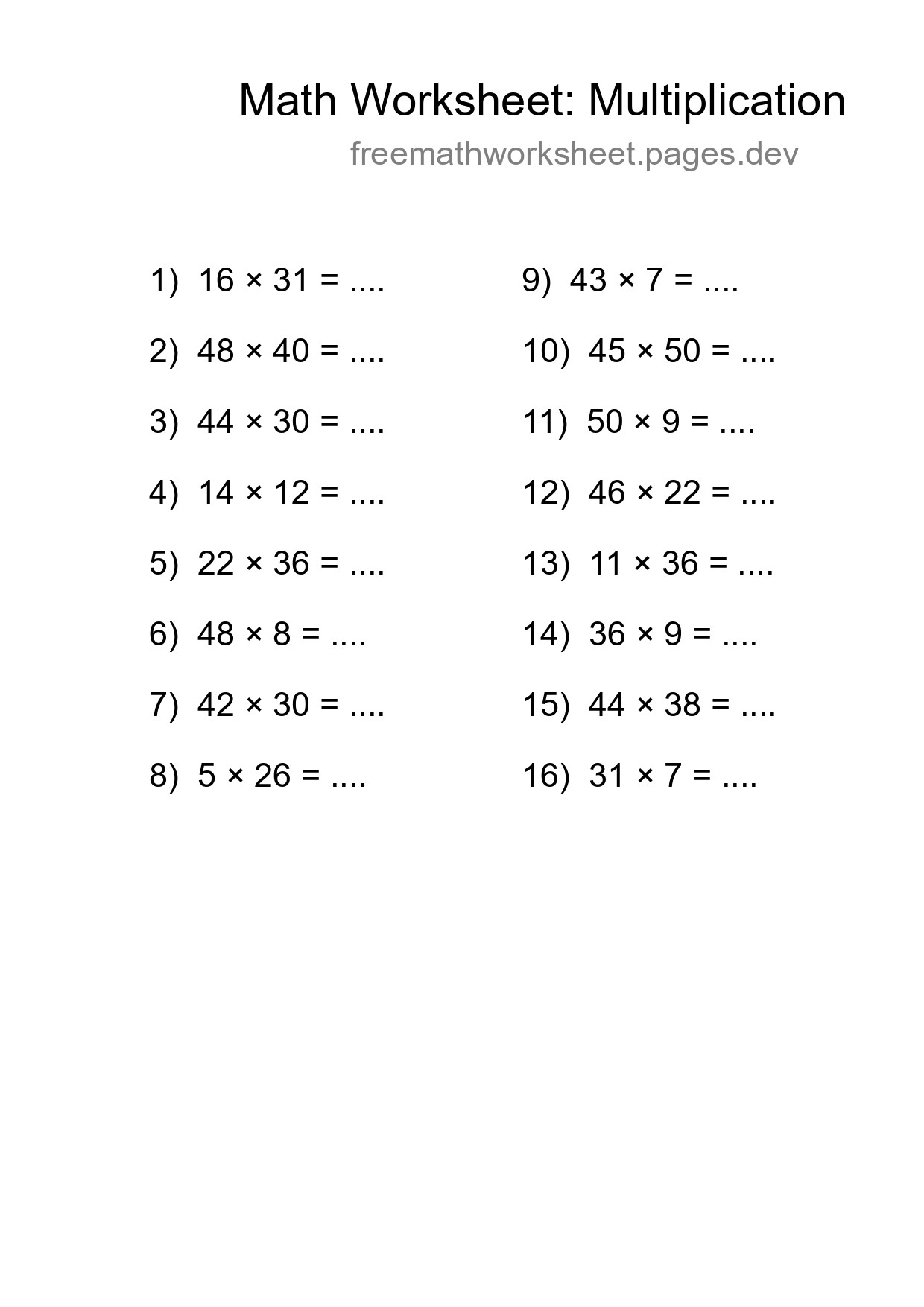 Printable Free 16 Multiplication Math Worksheet For Grade 2 - Part 57