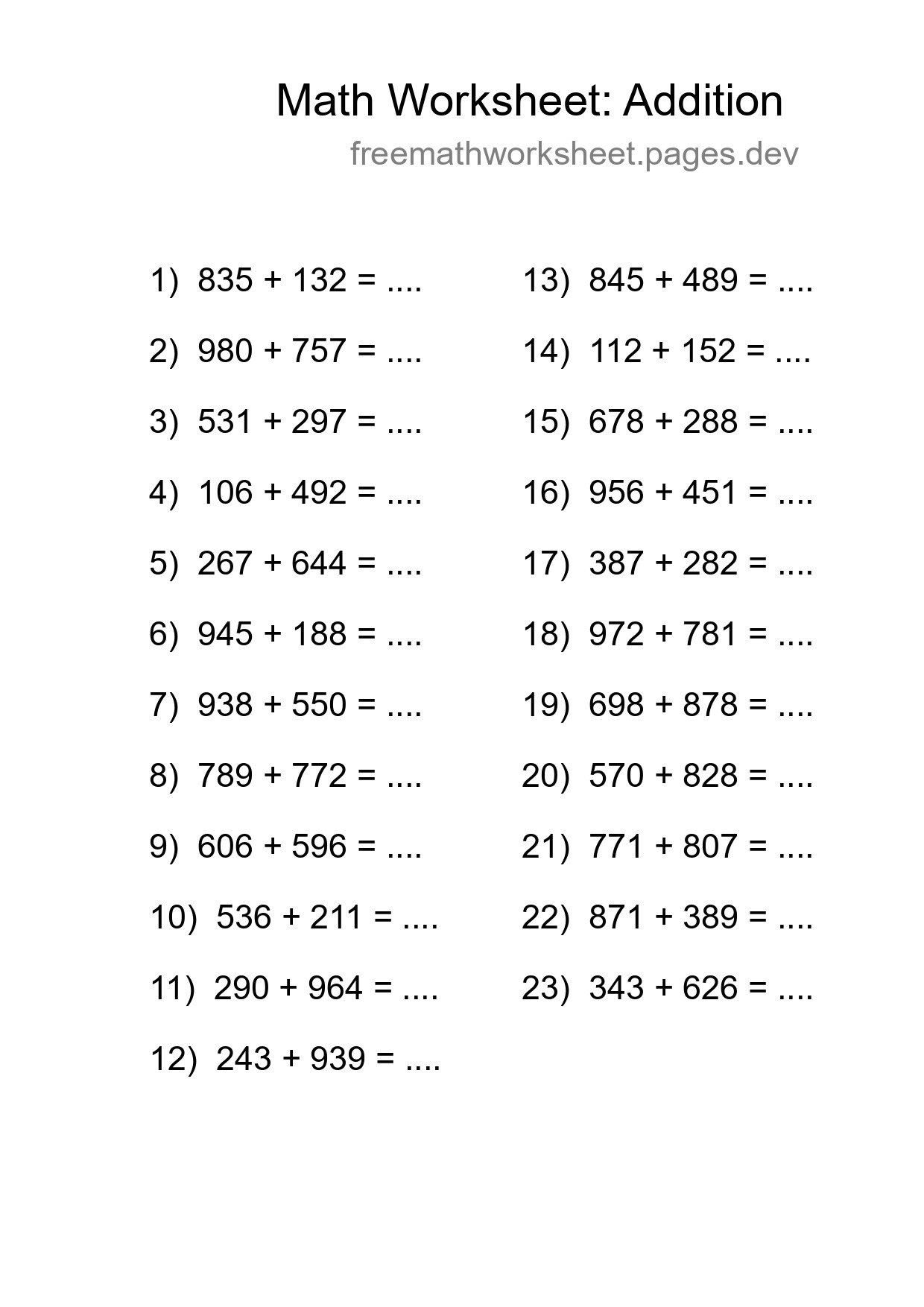 Printable Free 23 Addition Math Worksheet For Grade 5 - Part 81