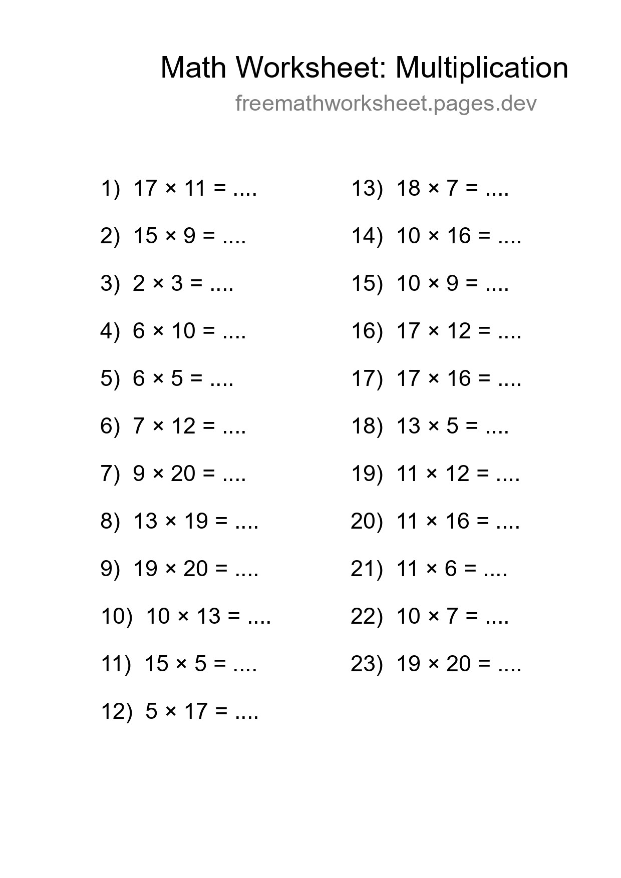 Printable Free 23 Multiplication Math Worksheet For Grade 2 - Part 187
