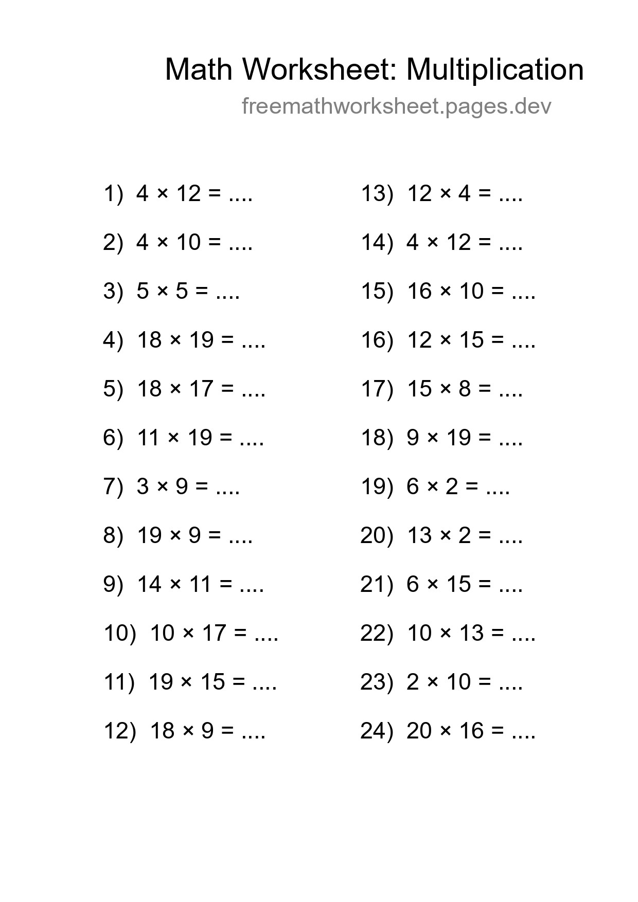 Printable Free 24 Multiplication Math Worksheet For Grade 2 - Part 157