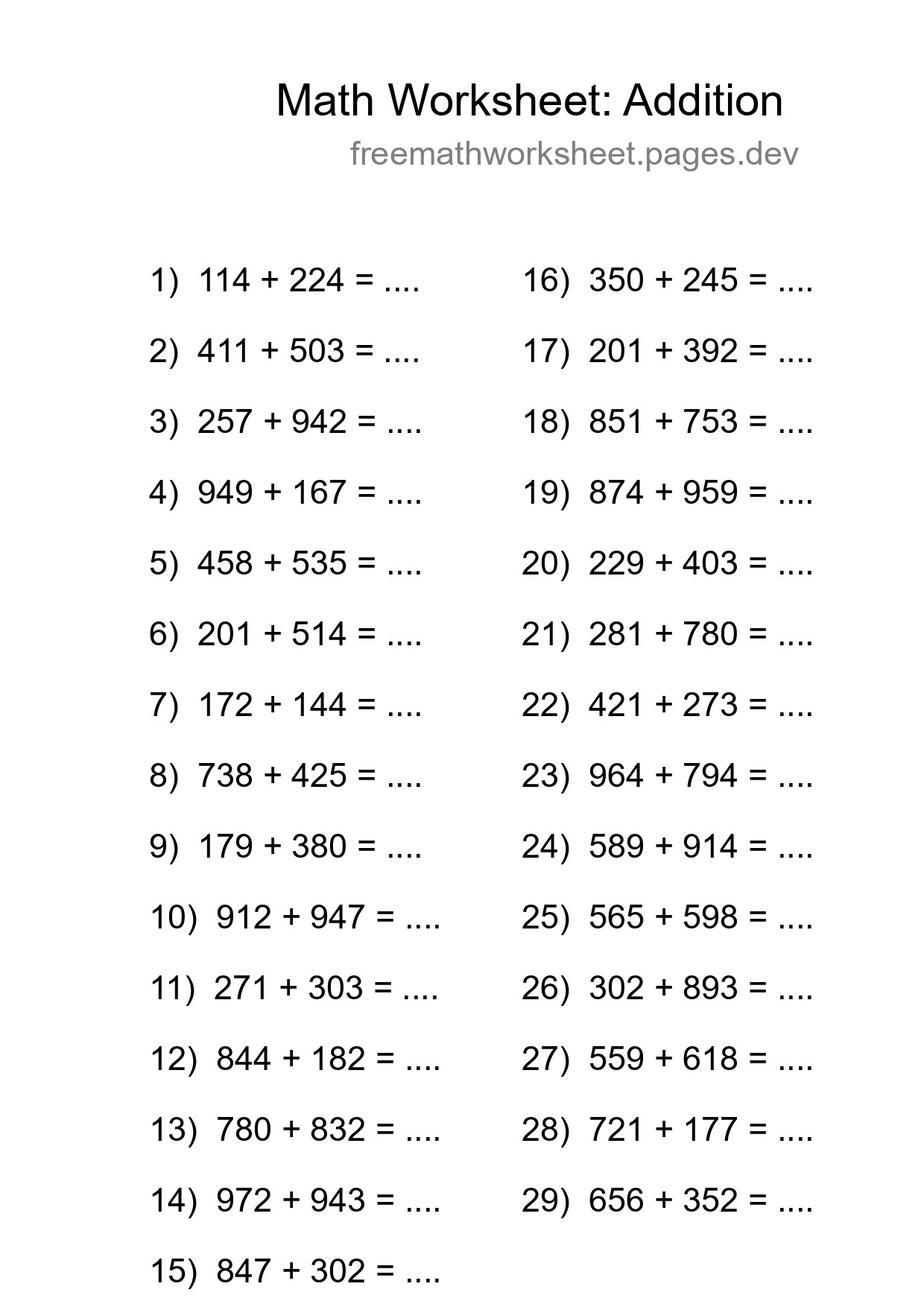Printable Free 29 Addition Math Worksheet For Grade 5 - Part 71
