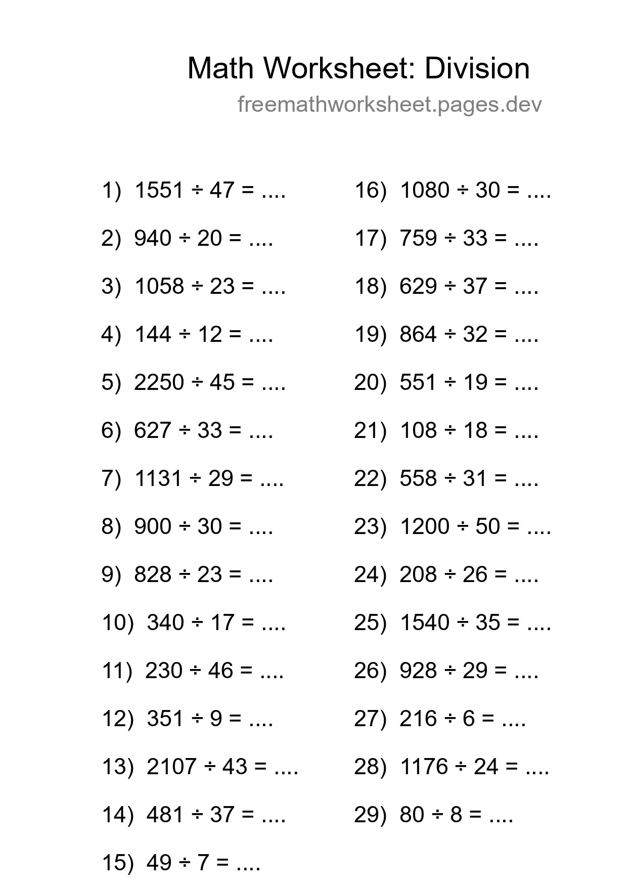 Printable Free 29 Division Math Worksheet For Grade 2 - Part 294